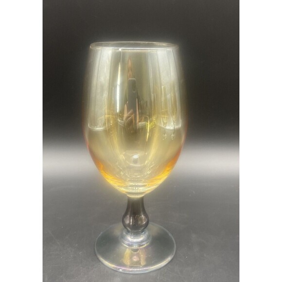 VTG Iridescent AMBER Wine Water Glasses Goblets 7.5”  RARE Set of 5 - Picture 2 of 5